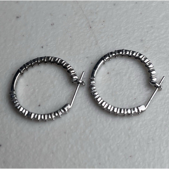 Sterling Silver 925 Hoop Earrings Hinged Latch Back Textured Starburst Dainty - Picture 11 of 11